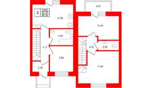 Квартира в ЖК «Федоровское», 3 комнатная, 66.36 м², 1 этаж
