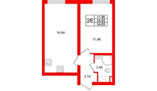 Квартира в ЖК «Морская миля», 1 комнатная, 34.65 м², 17 этаж
