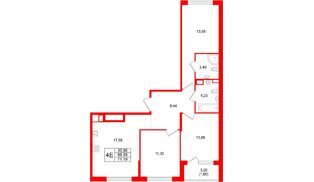 Квартира в ЖК Охтинские высоты, 3 комнатная, 71.19 м², 3 этаж