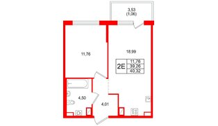 Квартира в ЖК Охтинские высоты, 1 комнатная, 40.32 м², 4 этаж