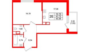 Квартира в ЖК Охтинские высоты, 1 комнатная, 43.38 м², 3 этаж