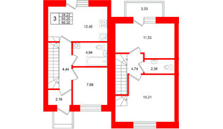 Квартира в ЖК «Федоровское», 3 комнатная, 66.36 м², 1 этаж