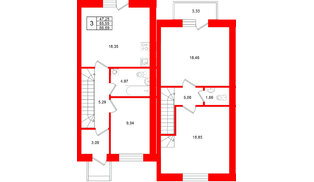 Квартира в ЖК «Федоровское», 3 комнатная, 86.89 м², 1 этаж