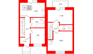 Квартира в ЖК «Федоровское», 3 комнатная, 68 м², 1 этаж