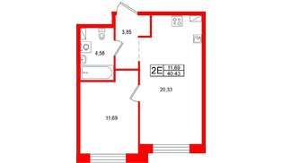 Квартира в ЖК «Остров Первых», 1 комнатная, 40.43 м², 5 этаж
