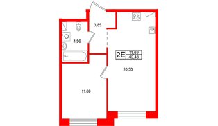 Квартира в ЖК «Остров Первых», 1 комнатная, 40.43 м², 7 этаж