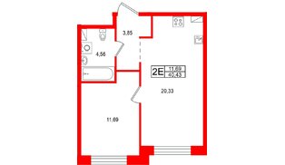 Квартира в ЖК «Остров Первых», 1 комнатная, 40.43 м², 8 этаж