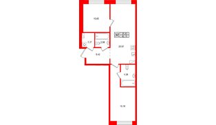 Квартира в ЖК «Остров Первых», 2 комнатная, 62.15 м², 9 этаж