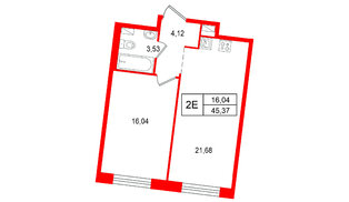 Квартира в ЖК «Остров Первых», 1 комнатная, 45.37 м², 4 этаж