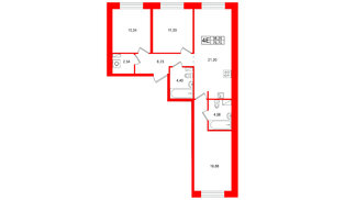 Квартира в ЖК Остров Первых, 3 комнатная, 76.7 м², 5 этаж