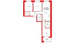 Квартира в ЖК Остров Первых, 3 комнатная, 73.99 м², 6 этаж