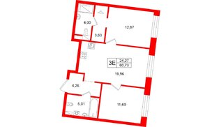 Квартира в ЖК «Остров Первых», 2 комнатная, 60.73 м², 10 этаж
