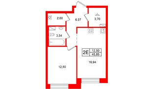 Квартира в ЖК «Остров Первых», 1 комнатная, 45.85 м², 8 этаж