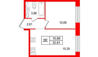 Квартира в ЖК «Остров Первых», 1 комнатная, 32.61 м², 6 этаж