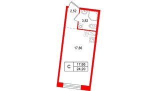 Квартира в ЖК Остров Первых, студия, 24.2 м², 3 этаж