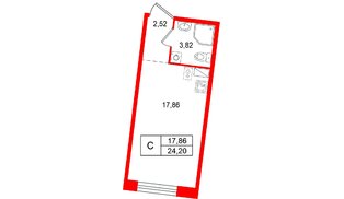 Квартира в ЖК Остров Первых, студия, 24.2 м², 5 этаж