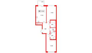 Квартира в ЖК Гений, 2 комнатная, 62.8 м², 18 этаж