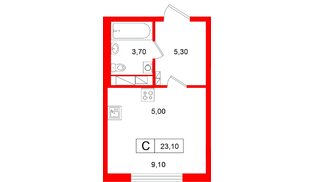 Квартира в ЖК «Гений», студия, 23.1 м², 13 этаж