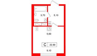 Квартира в ЖК «Гений», студия, 22.9 м², 14 этаж