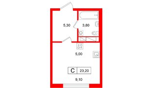 Квартира в ЖК «Гений», студия, 23.2 м², 6 этаж