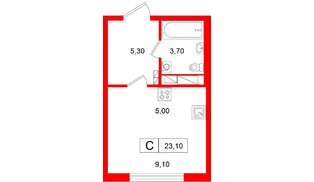 Квартира в ЖК «Гений», студия, 23.1 м², 13 этаж