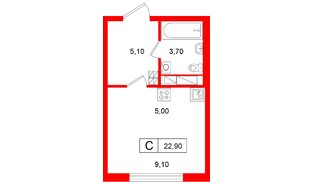 Квартира в ЖК «Гений», студия, 22.9 м², 14 этаж