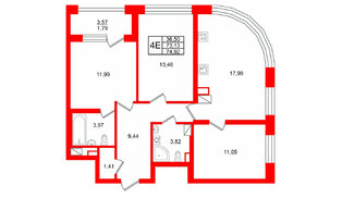 Квартира в ЖК Аурум, 3 комнатная, 74.92 м², 7 этаж