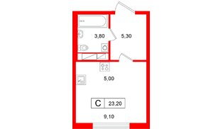 Квартира в ЖК «Гений», студия, 23.2 м², 11 этаж