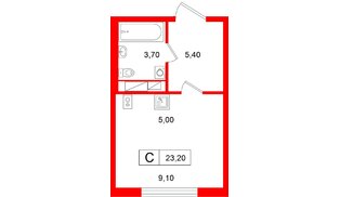 Квартира в ЖК «Гений», студия, 23.2 м², 12 этаж