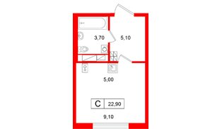 Квартира в ЖК «Гений», студия, 22.9 м², 14 этаж