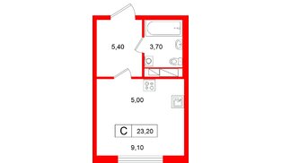Квартира в ЖК «Гений», студия, 23.2 м², 6 этаж