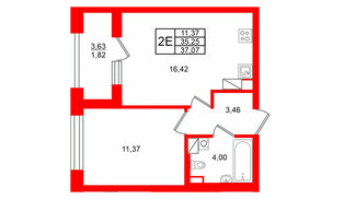 Квартира в ЖК Аурум, 1 комнатная, 37.07 м², 5 этаж