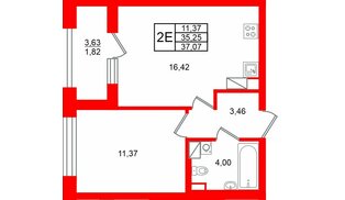Квартира в ЖК «Аурум», 1 комнатная, 37.07 м², 10 этаж