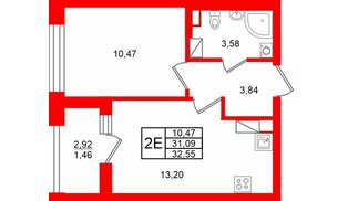 Квартира в ЖК «Аурум», 1 комнатная, 32.55 м², 14 этаж