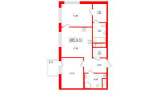 Квартира в ЖК Гений, 2 комнатная, 64.7 м², 5 этаж