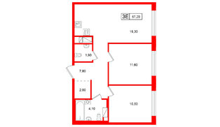Квартира в ЖК Гений, 2 комнатная, 57.2 м², 8 этаж