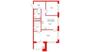 Квартира в ЖК Гений, 2 комнатная, 53.3 м², 13 этаж