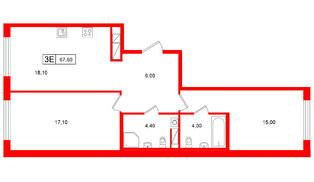 Квартира в ЖК Гений, 2 комнатная, 67.6 м², 2 этаж