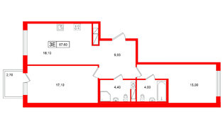 Квартира в ЖК Гений, 2 комнатная, 67.6 м², 4 этаж