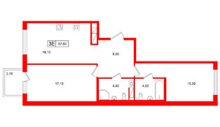 Квартира в ЖК Гений, 2 комнатная, 67.6 м², 10 этаж