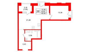 Квартира в ЖК ORO by Akvilon, 1 комнатная, 45.4 м², 10 этаж