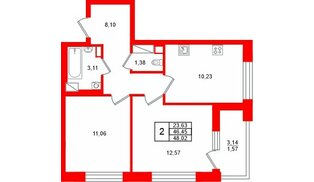 Квартира в ЖК Аурум, 2 комнатная, 48.02 м², 11 этаж
