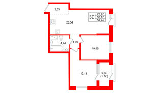 Квартира в ЖК ORO by Akvilon, 2 комнатная, 53.94 м², 6 этаж