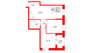 Квартира в ЖК ORO by Akvilon, 2 комнатная, 53.94 м², 15 этаж