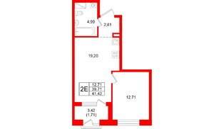 Квартира в ЖК «Оро от Аквилон», 1 комнатная, 41.42 м², 9 этаж