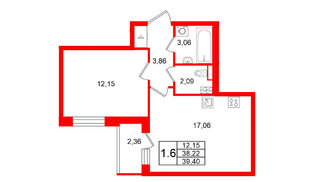 Квартира в ЖК «Универ Сити», 1 комнатная, 38.22 м², 3 этаж