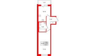 Квартира в ЖК «Универ Сити», 1 комнатная, 37.1 м², 1 этаж