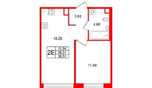 Квартира в ЖК Plus Пулковский, 1 комнатная, 38.51 м², 1 этаж