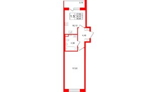 Квартира в ЖК «Универ Сити», 1 комнатная, 36.45 м², 2 этаж