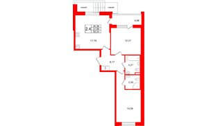 Квартира в ЖК Универ Сити, 2 комнатная, 57.09 м², 1 этаж
